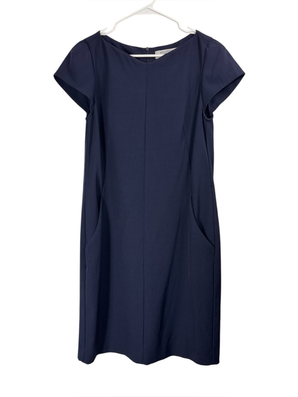MM Lafleur Size 14  A-Line Cap Sleeve Sheath Stretch Dress Navy Blue Pockets